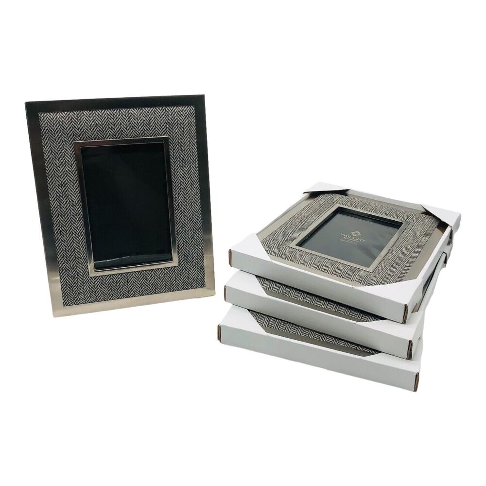 Lot Of 4 Twilight‎ CONCEPTS Tweed Herringbone Silver Tone Picture Frames Gallery